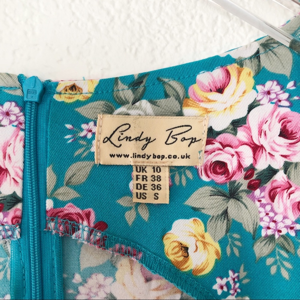 Lindy bop teal blue pink floral pin up dress - Picture 3 of 7